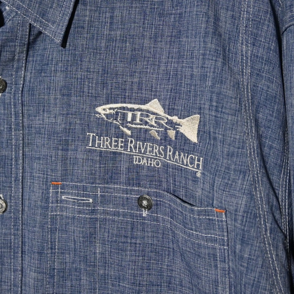 Orvis Fishing Shirt Mens Three Rivers Ranch Idaho XL Blue - Picture 3 of 9